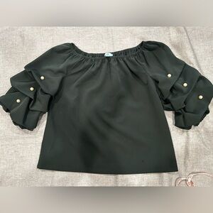 CeCe off shoulder green top with pearls